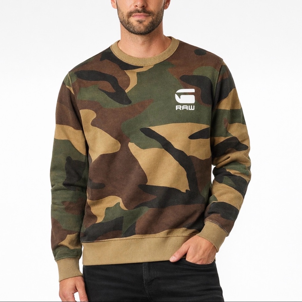G-Star RAW Camo Crewneck Sweatshirt Green Brown Tan Size Medium